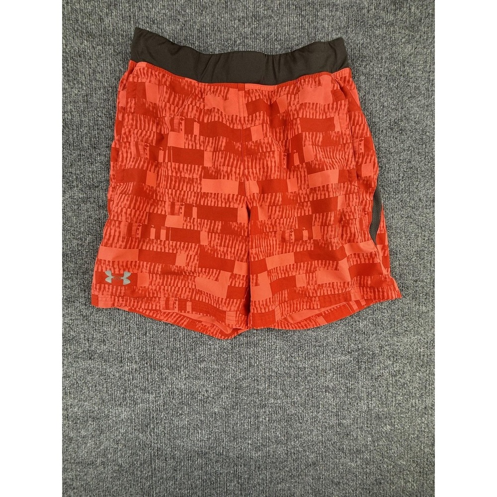 Under Armour Shorts Mens Medium Red Geometric HeatGear Lined Running Gym